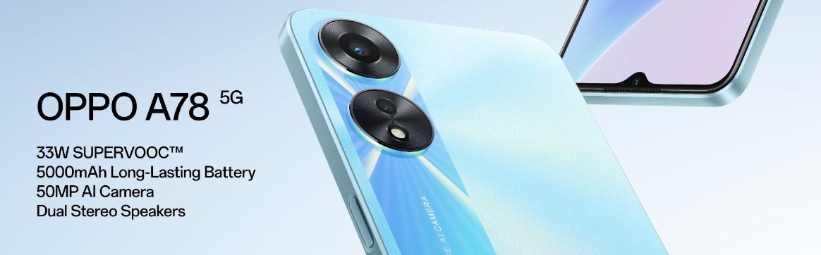 OPPO A78 5G Android phone 128GB 8GB Glowing Blue