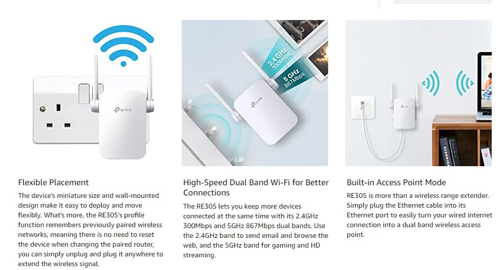 Tp-Link Wi-Fi Router Extender RE305 Wi-Fi Booster Network Expander