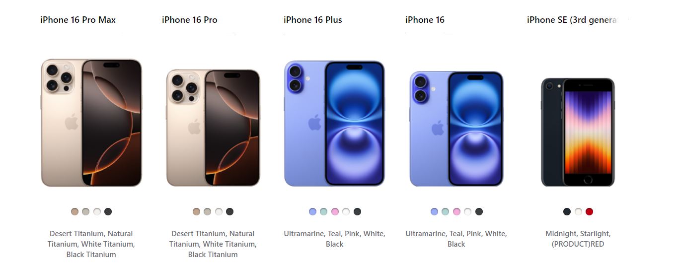 Comparison of iPhone models iPhone 16 Pro Max iPhone 16 Pro iPhone 16 Plus iPhone 16
