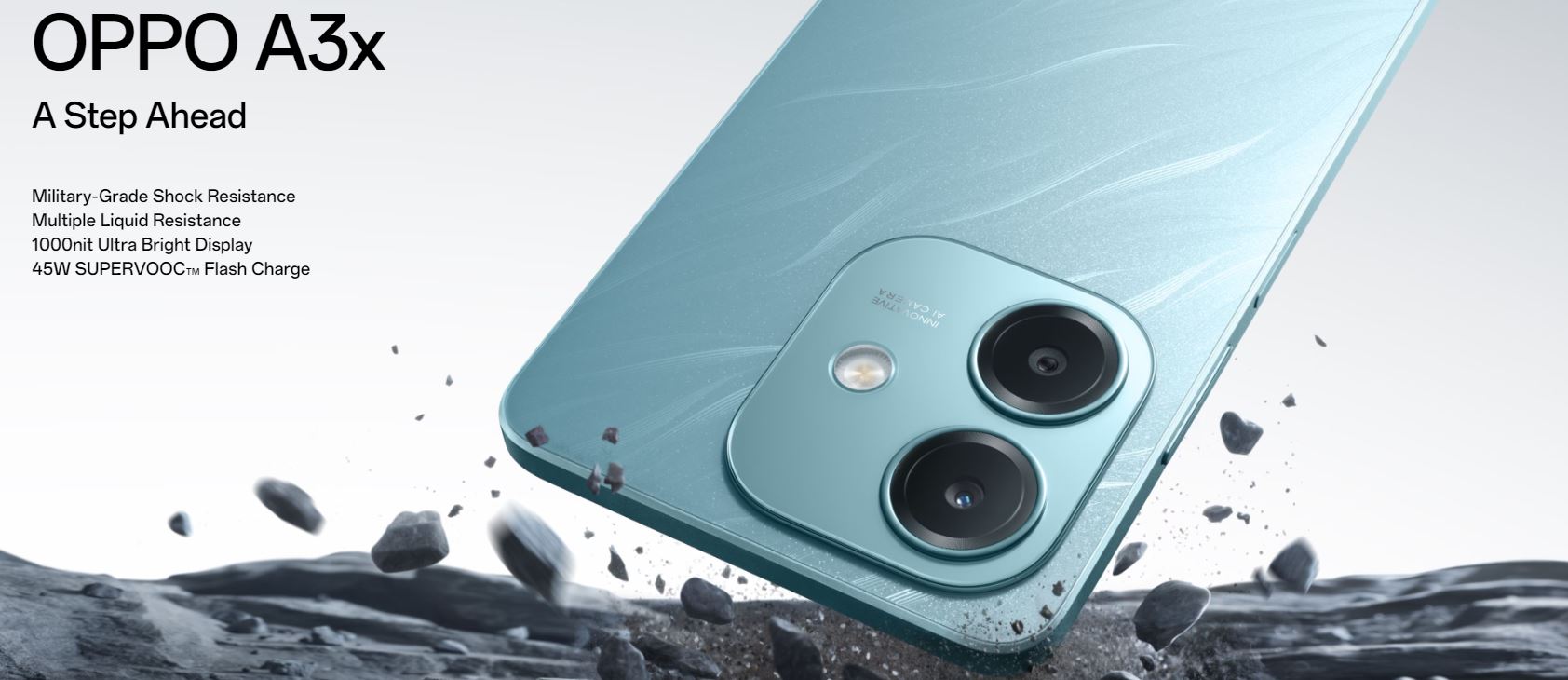 OPPO A3x 4G smartphone using Turbo Torch mode for enhanced night-time visibility