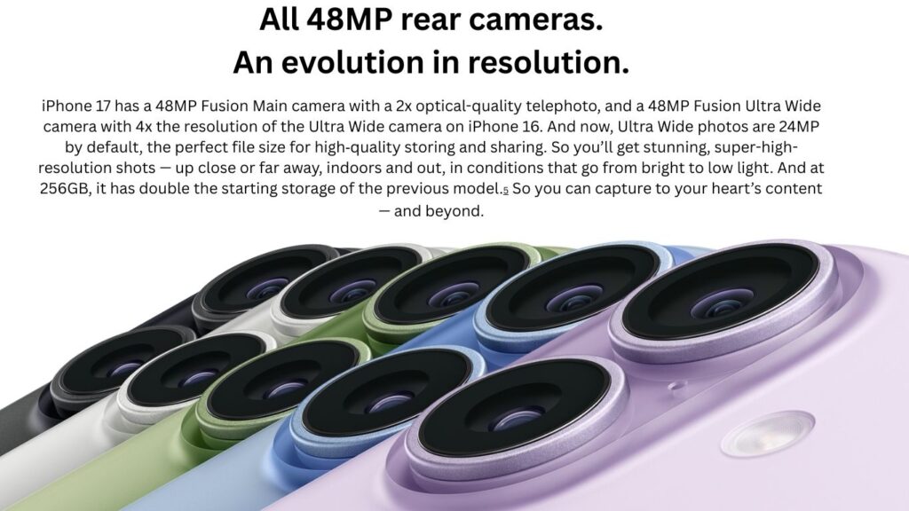 iPhone 17 color lineup – Lavender, Sage, Mist Blue, White, and Black editions